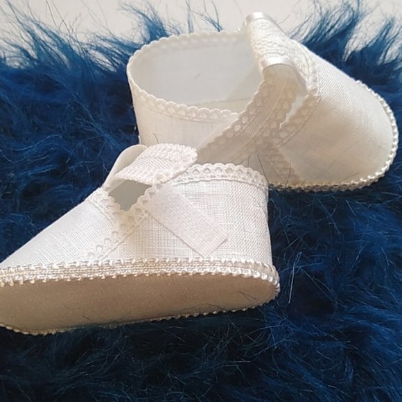 Linen Hand Made unisex baby booties shoes - Picture 2 of 8